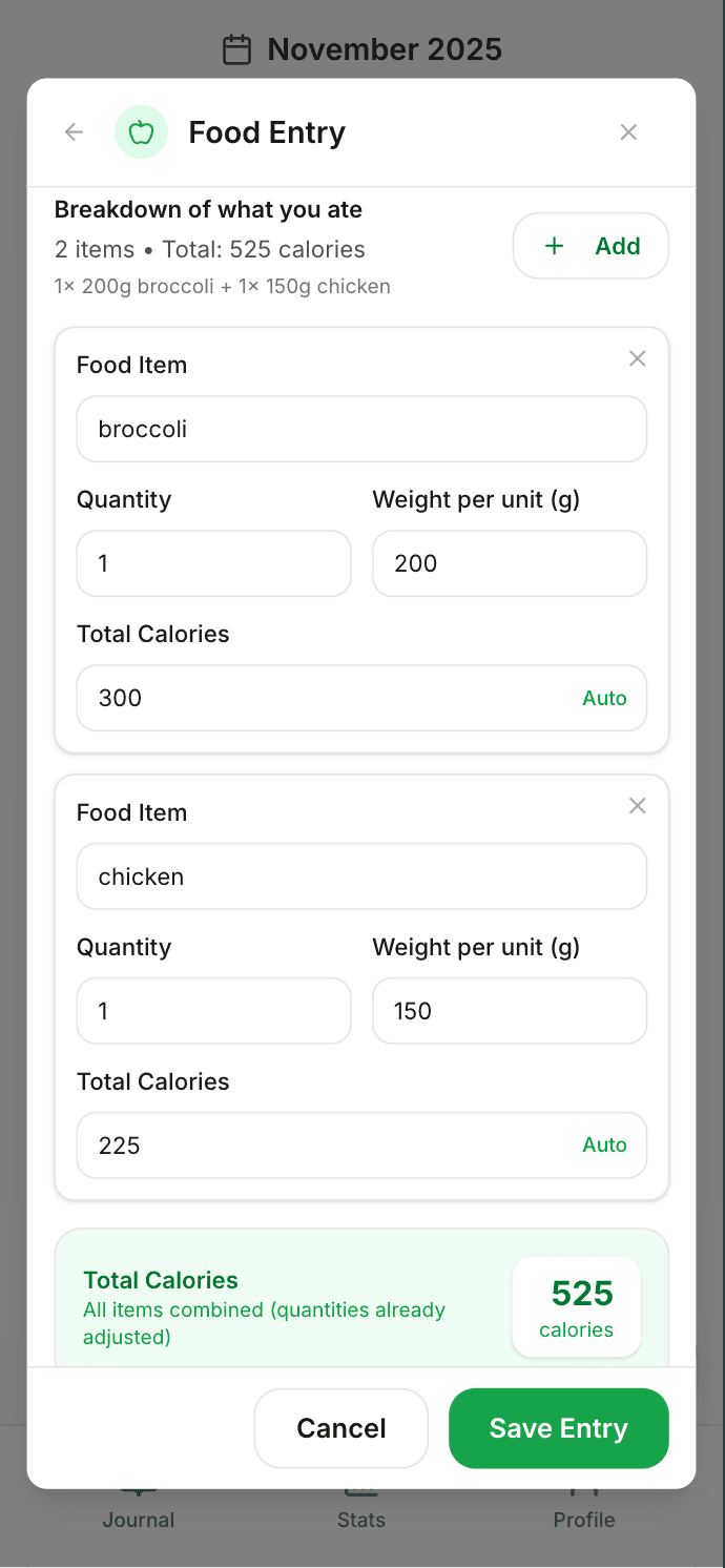 AI food analysis result - instant calorie breakdown